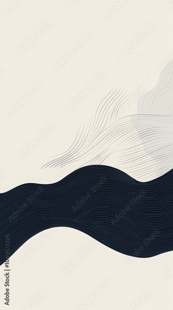 Soft curves in neutral shades create a calming abstract composition. The flowing lines and waves evoke a sense of tranquility and elegance, perfect for a modern aesthetic.