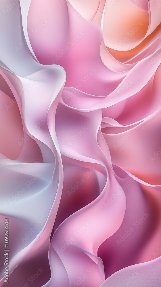 Soft pastel hues blend seamlessly into flowing shapes, creating an enchanting abstract design that evokes a sense of calm. The gentle curves and layers suggest movement and depth.