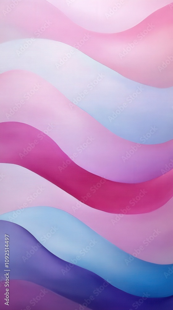 Soft pastel shades flow together in wavy patterns, creating a calming abstract art piece. The flowing lines transition smoothly, evoking tranquility and visual harmony.
