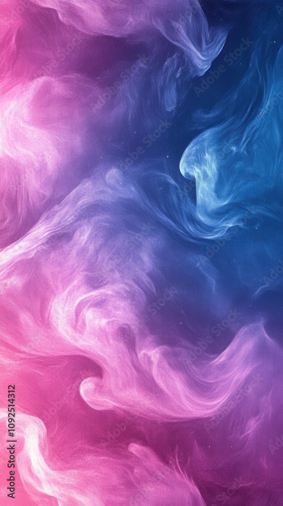 Soft, swirling patterns of vibrant pink and blue create a visually striking abstract design. The colors gently blend, evoking a sense of tranquility and creativity in a whimsical manner.