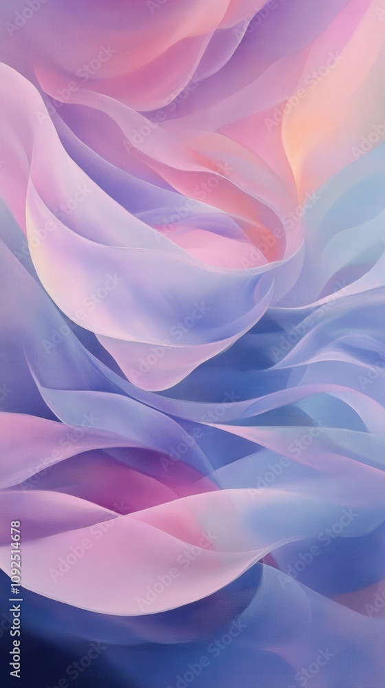 Soft waves of pastel colors blend and swirl together, creating a calming and ethereal atmosphere. The artwork evokes tranquility and artistic elegance through its smooth transitions.