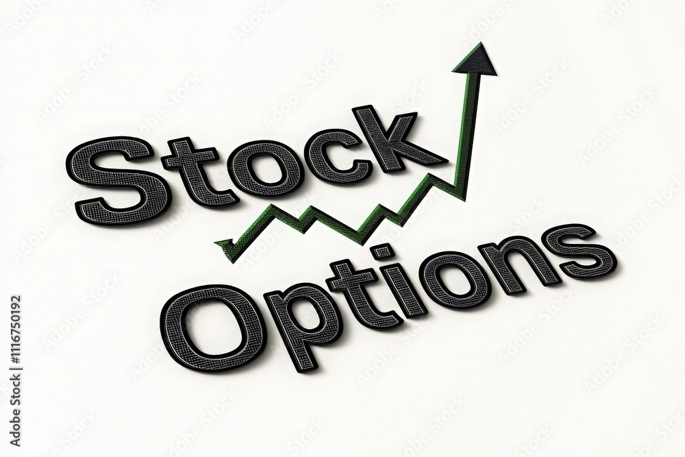 Stock options are displayed with an upward trend line, representing positive market movement and investment growth. The graphic illustrates market dynamics and trading possibilities.