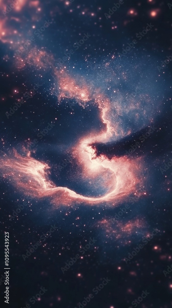 Swirling clouds of gas and dust create a stunning display in deep space, filled with vibrant colors and shimmering stars. This cosmic scene highlights the beauty and mystery of the universe.