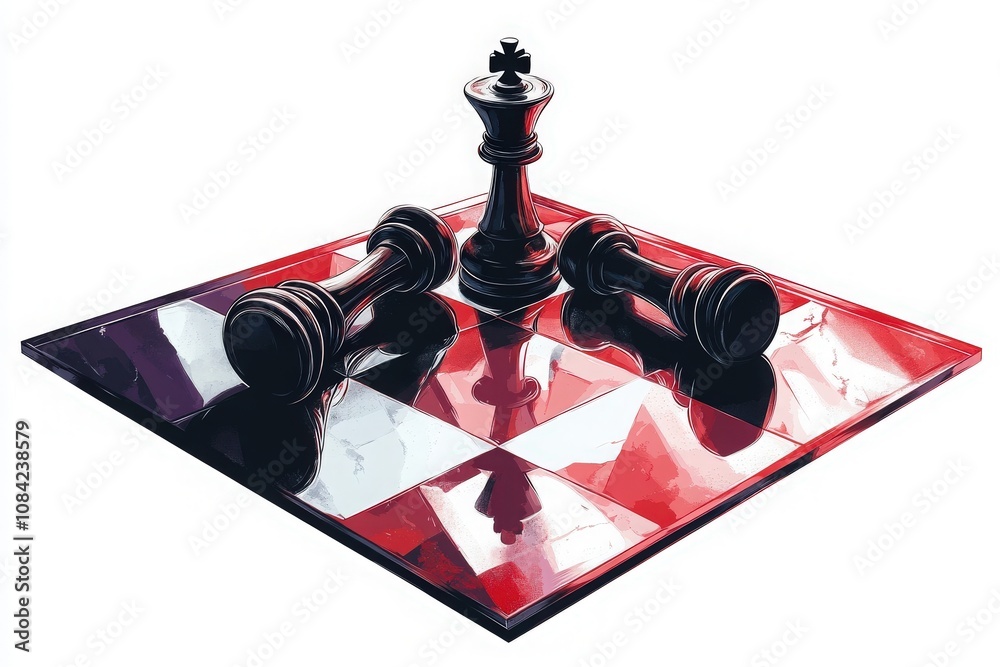 The chessboard is elegantly set with two kings lying down, marking the end of a strategic match. The board displays rich colors, reflecting the intensity of the game just played.