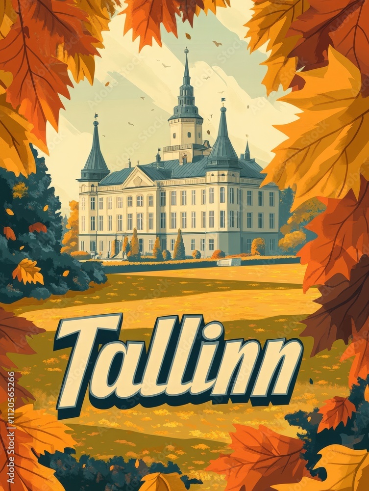 The historic architecture of Tallinn is framed by vibrant autumn leaves, showcasing a picturesque scene filled with bright orange and yellow hues, inviting exploration of the city.