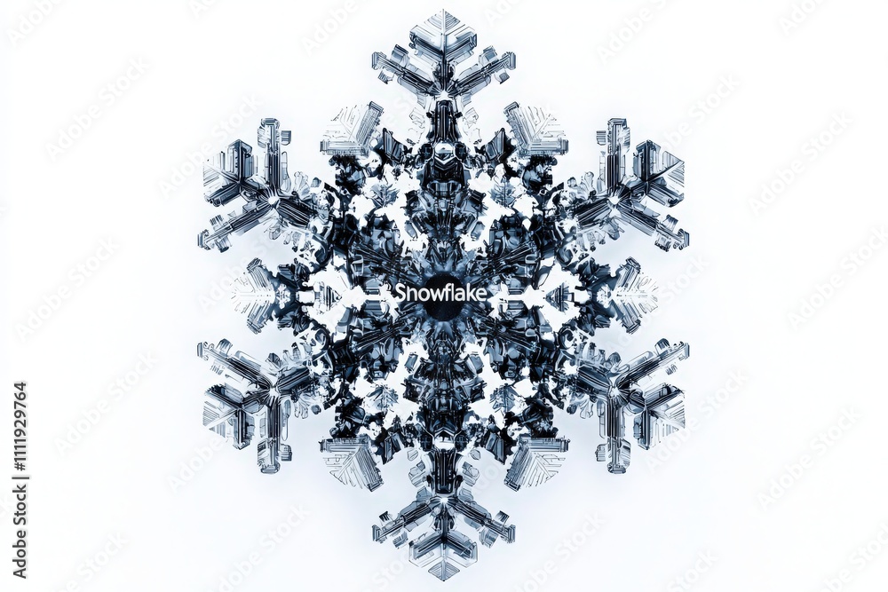 The image displays a beautifully structured snowflake with unique crystal formations. The design highlights the delicate symmetry and complexity inherent in nature, illuminating the beauty of winter.