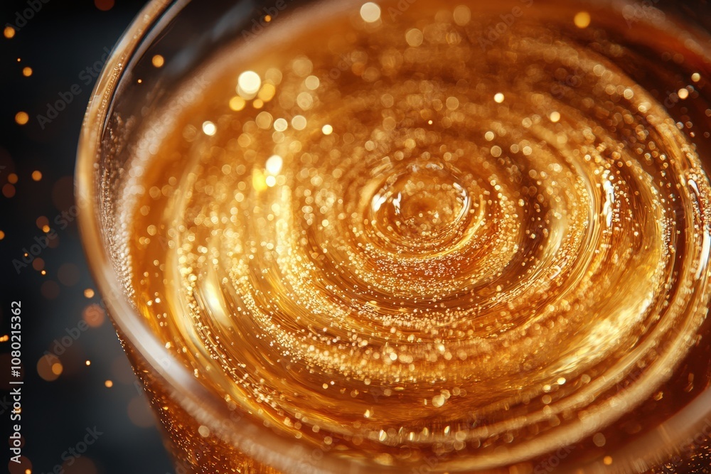 The image showcases a champagne flute filled with sparkling wine, capturing the swirling effervescent bubbles and golden tones. The ambiance suggests a celebratory moment, perfect for gatherings.