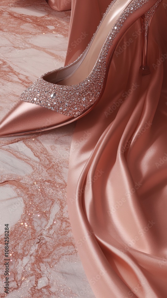 These elegant high heels feature a stunning diamond embellishment, set against a soft satin fabric that creates a lavish feel, perfect for any glamorous occasion or special event.