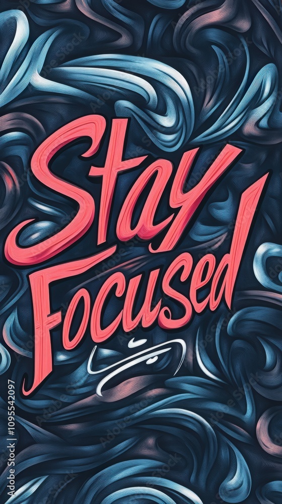 This artwork features a motivational phrase surrounded by dynamic swirls in soothing colors. The design encourages concentration and mindfulness, perfect for an inspiring environment.