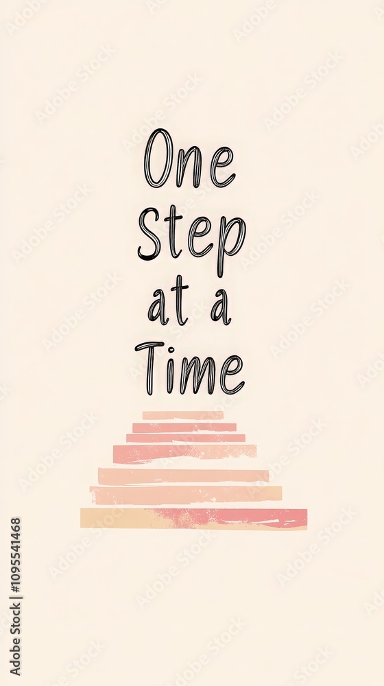 This artwork features a motivational quote that encourages taking life one step at a time. The text stands out against a soft pastel background, promoting positivity and growth.