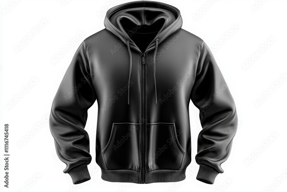 This black hoodie features a zipper and front pockets, designed for comfort and style. Ideal for both casual outings and outdoor activities, it provides warmth and versatility.