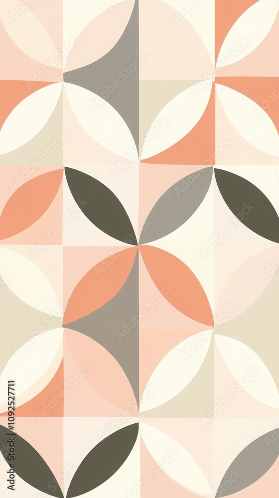 This design features a vibrant arrangement of geometric shapes in soft pastel colors, creating an inviting and contemporary atmosphere for interior spaces.