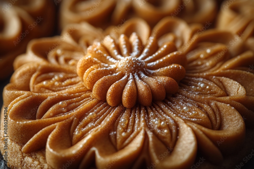 This detailed gingerbread cookie features an elaborate floral design, showcasing festive decorations with sugar sprinkles, perfect for holiday celebrations and gatherings.