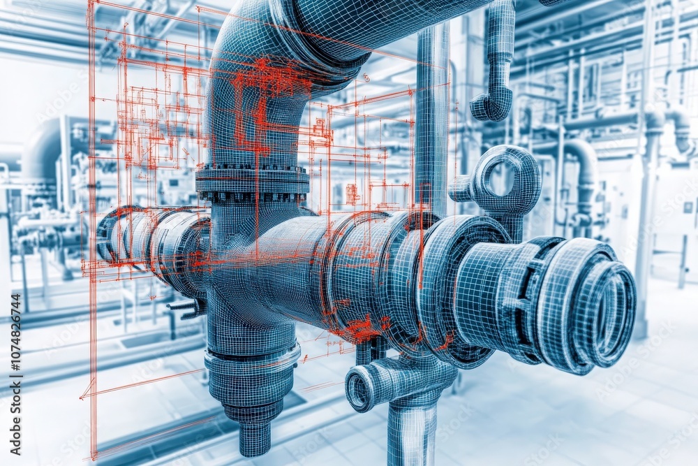This isolated handheld diagnostic tool is designed for inspecting pipes in an industrial facility. The tool features advanced technology for analyzing pipe conditions and efficiency.