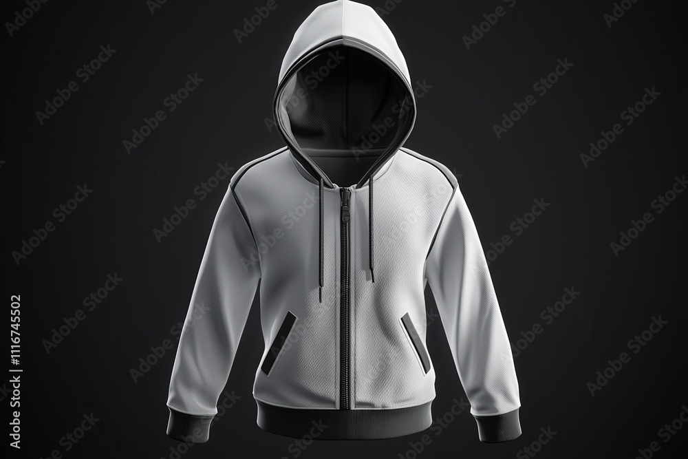 This light gray hoodie showcases a sleek, modern design with a zipper and a cozy hood. Ideal for casual wear, it combines comfort and style, perfect for various activities.