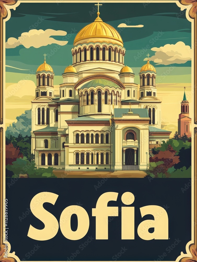 This magnificent cathedral showcases beautiful golden domes and intricate architecture against a vibrant blue sky. Located in Sofia, it embodies the rich culture and history of Bulgaria.