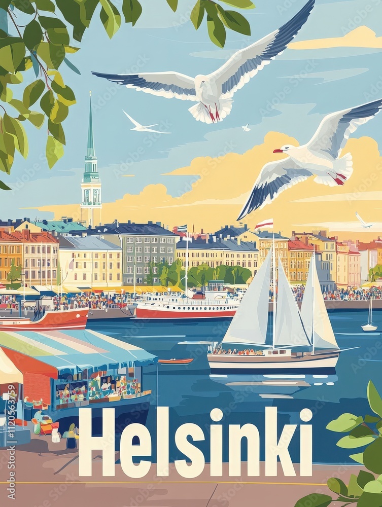This picturesque waterfront captures the charm of Helsinki during a sunny day.