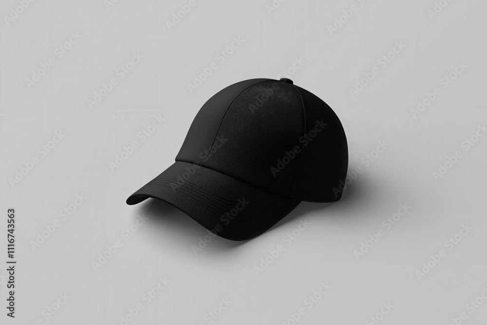 This sleek black baseball cap sits on a smooth, neutral backdrop, highlighting its minimalist design and texture. Its versatile look makes it suitable for various fashion styles.