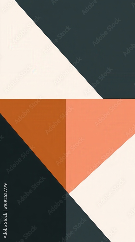 Unique combination of triangular shapes in earthy tones and muted colors creates a visually striking abstract design. The artwork showcases contemporary aesthetics with bold contrasts.