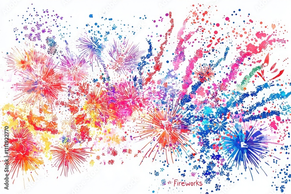 Vibrant bursts of fireworks create a spectacular display against the night sky, showcasing shades of blue, red, and yellow. The event radiates joy and excitement, perfect for celebrations.
