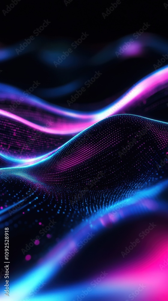 Vibrant waves of neon colors ripple softly across a dark background, creating a stunning abstract pattern that captivates the viewers attention and imagination.