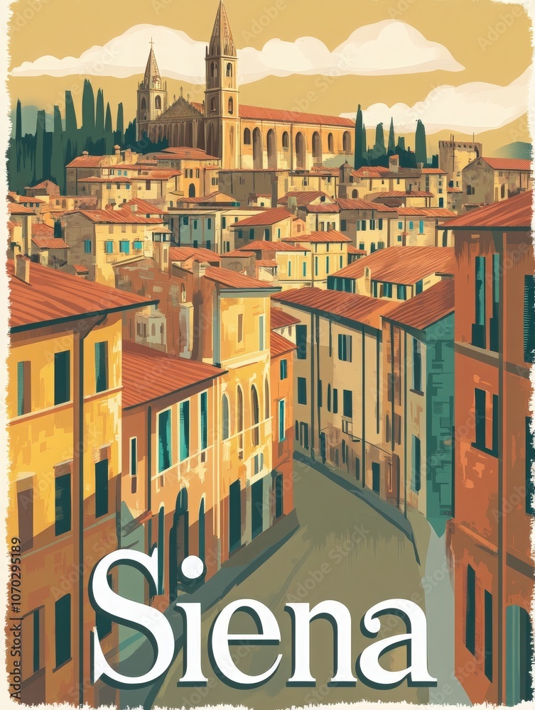 Wander through Sienas picturesque streets adorned with historic buildings and vibrant colors, showcasing the beauty of this iconic Italian city against a warm, inviting backdrop.