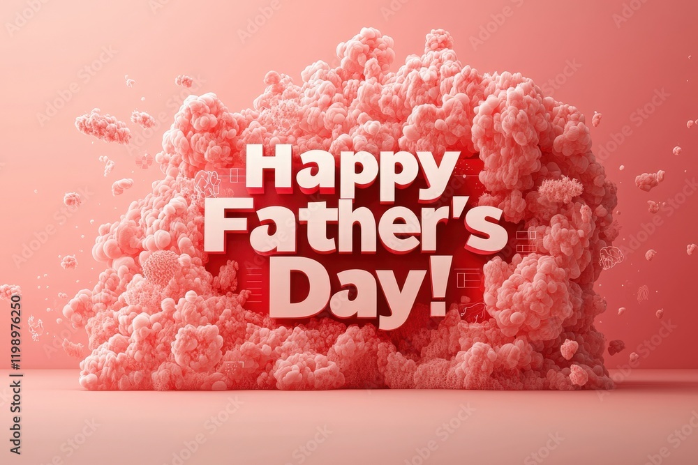 A cheerful display of the words Happy Fathers Day set against a soft pink background. Colorful puffs create a joyful atmosphere, perfect for celebrating this special occasion.