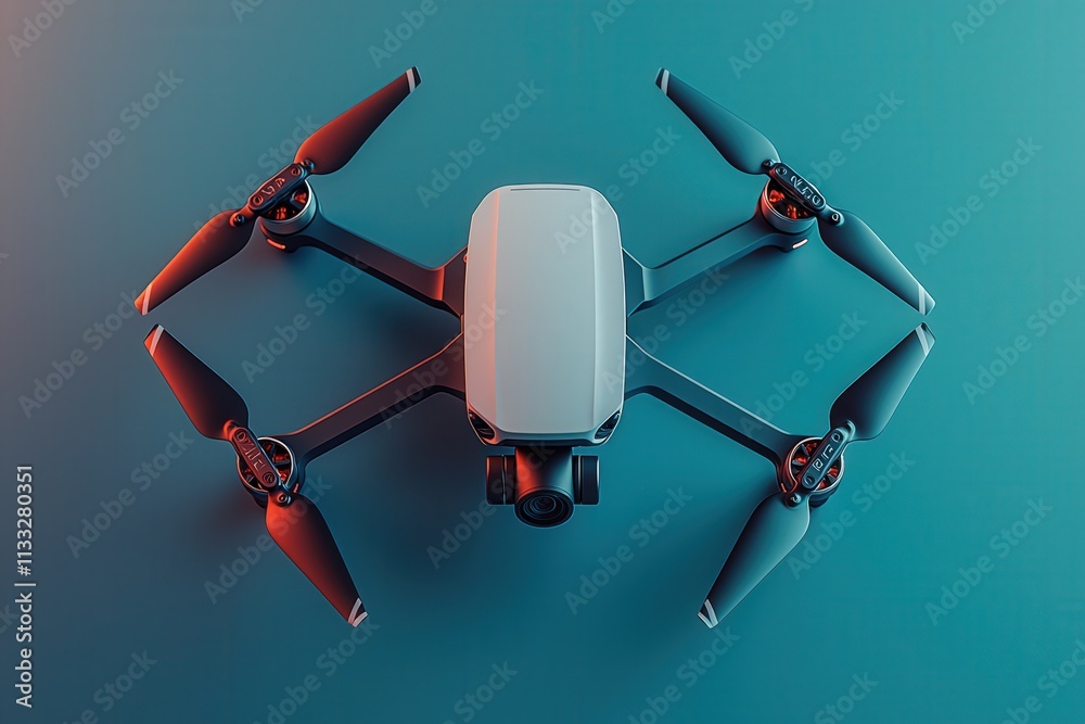 A detailed view of a modern drone is showcased against a vibrant backdrop. Its propellers are visible, and the design emphasizes its advanced technology and sleek structure.
