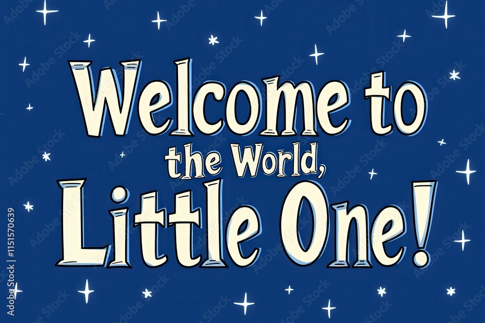 A joyful greeting card expresses warm wishes for a newborn. The card features playful font and a starry night background, perfect for celebrating the birth of a baby boy.