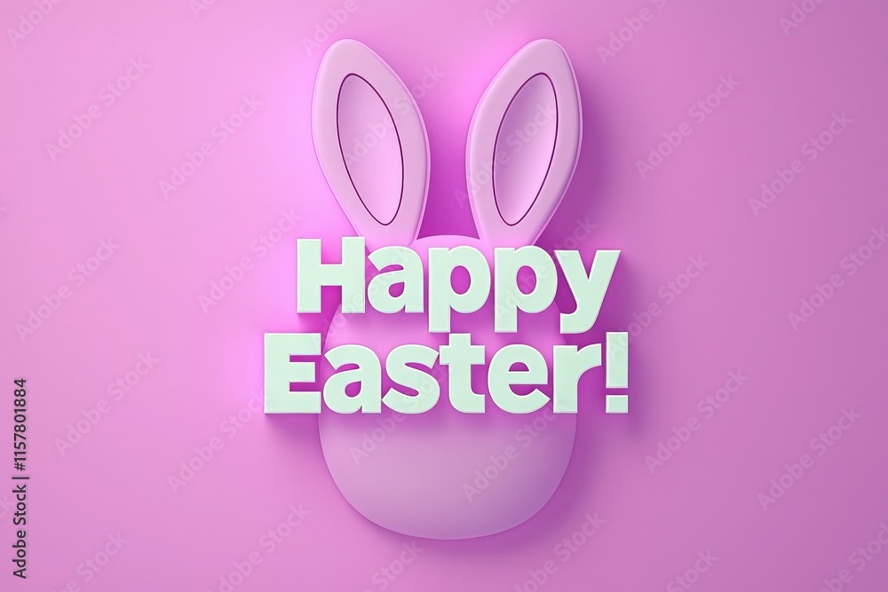 A pastel bunny silhouette with large ears sits against a pink background, accompanied by bold text wishing a happy Easter. This festive display captures the spirit of spring celebrations.
