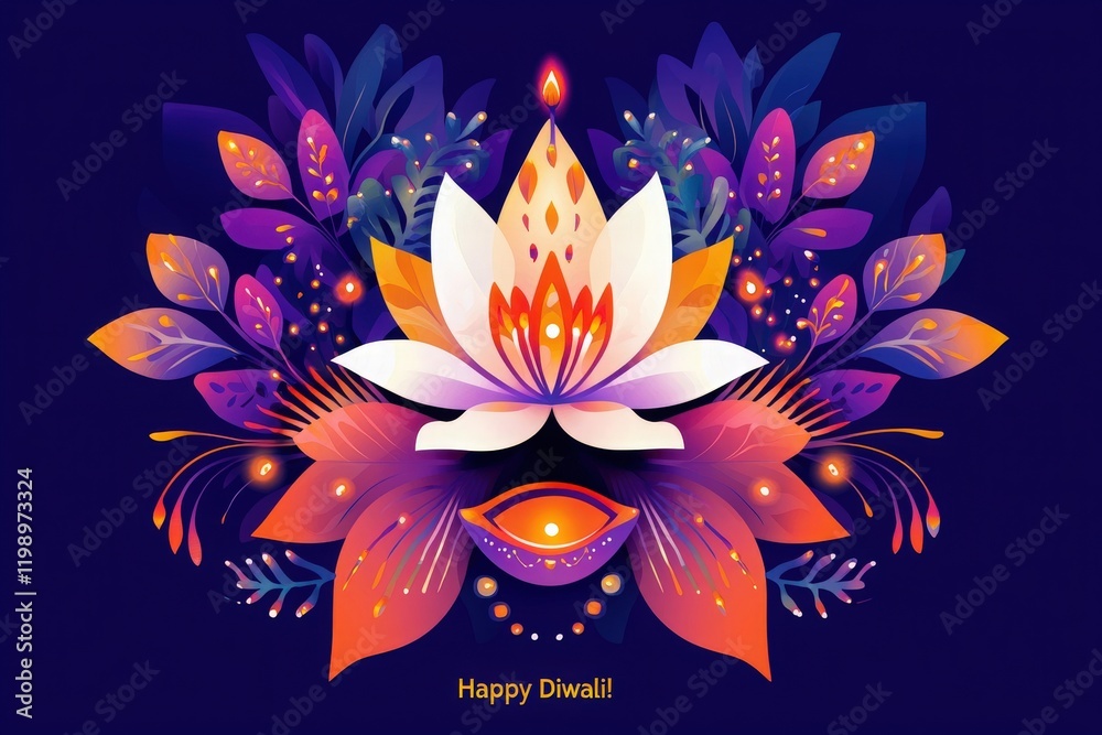 A stunning lotus flower with intricate details and vibrant colors is the focal point of a design for a festival celebration.