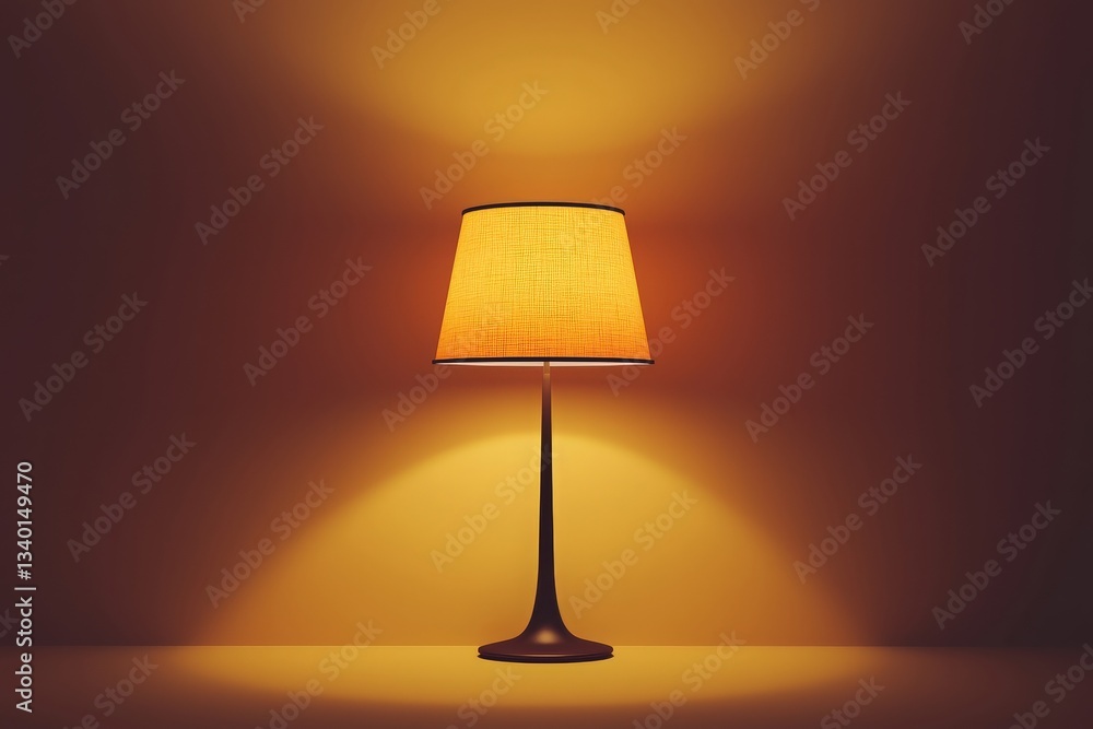 A tall, elegant lamp stands alone against a smooth wall, casting a warm yellow glow. The design is simple yet stylish, creating a cozy atmosphere in the room.