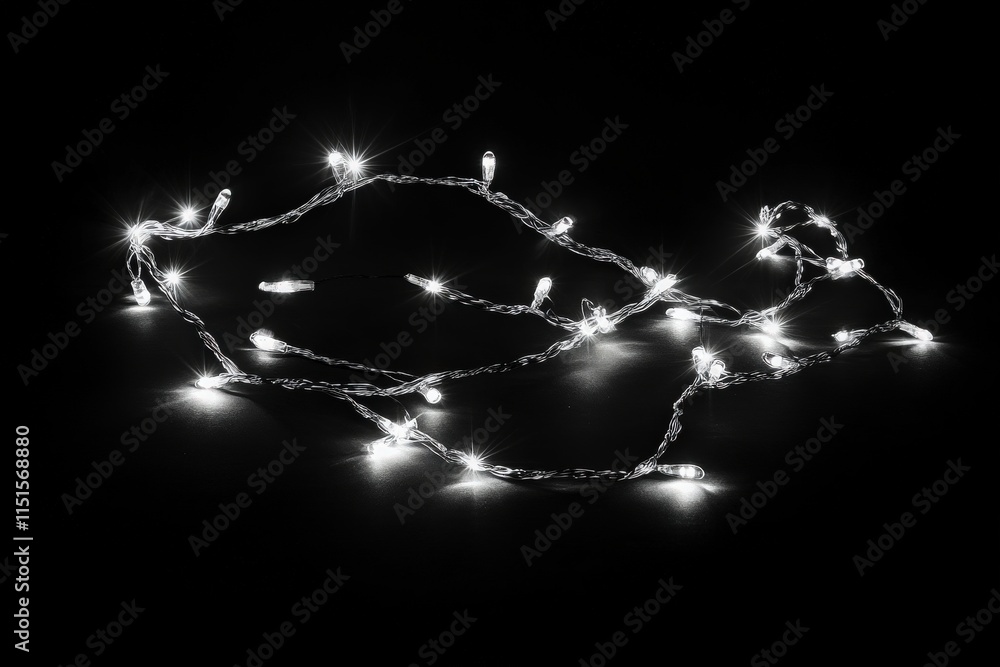 A tangled arrangement of warm white string lights glows brightly against a dark backdrop. This lighting creates a magical ambiance ideal for festivities and nighttime gatherings.