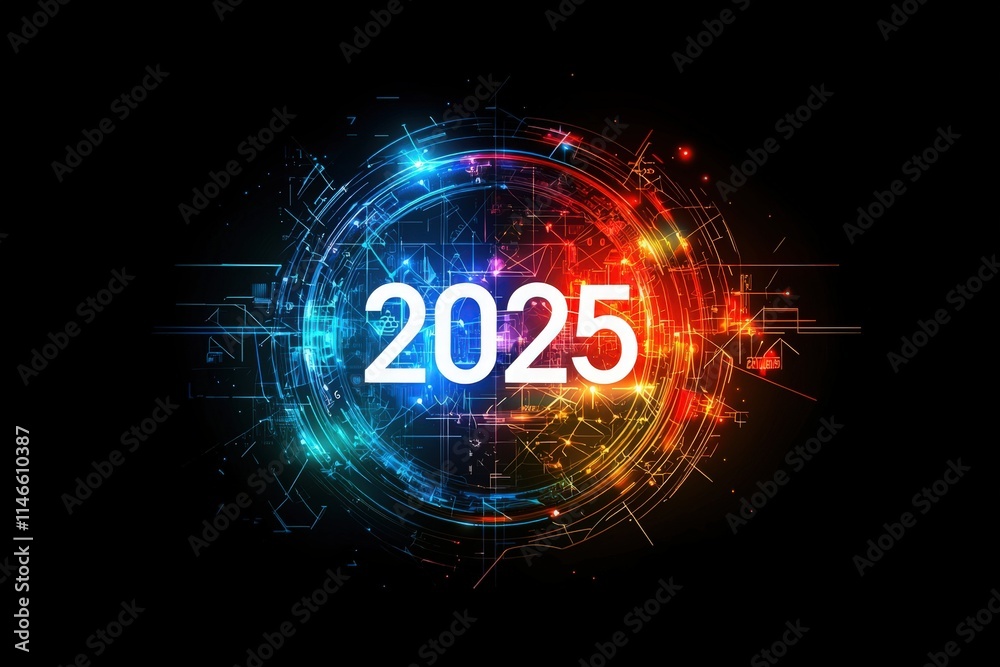 A vibrant digital artwork highlights the year 2025.