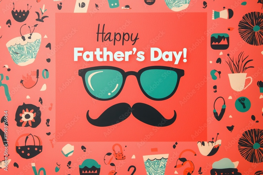 A vibrant greeting card celebrating Fathers Day with a playful design.