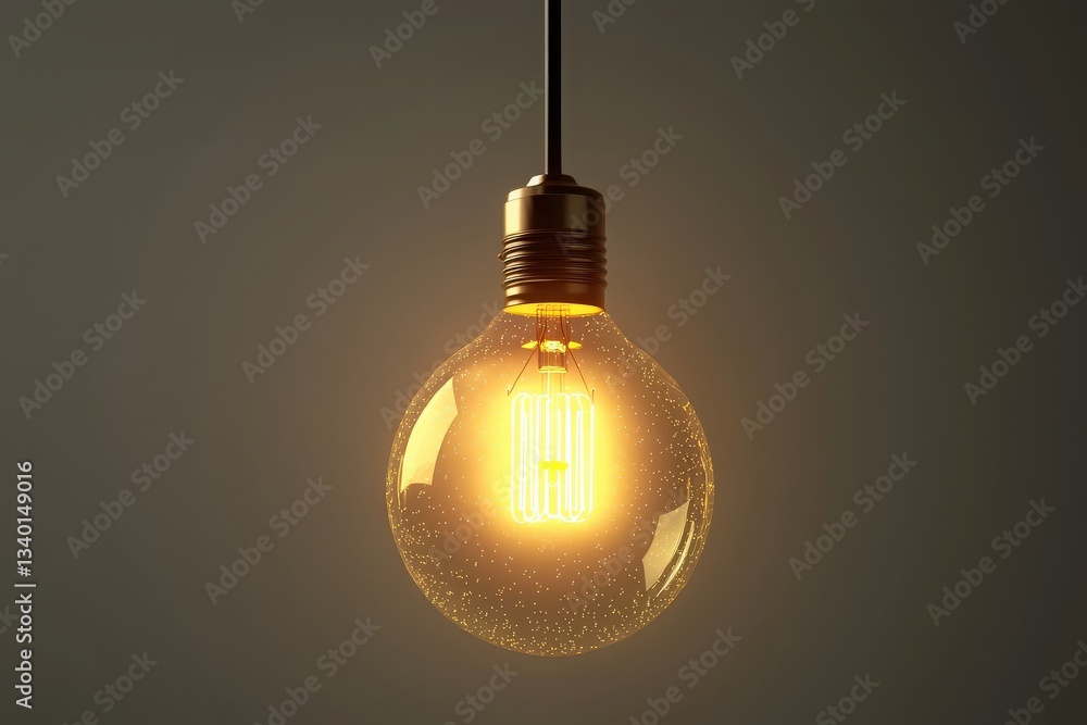 A vintage-style light bulb featuring an exposed filament emits a warm glow. It hangs from a simple fixture, casting soft light on a plain, muted backdrop, creating a cozy atmosphere.