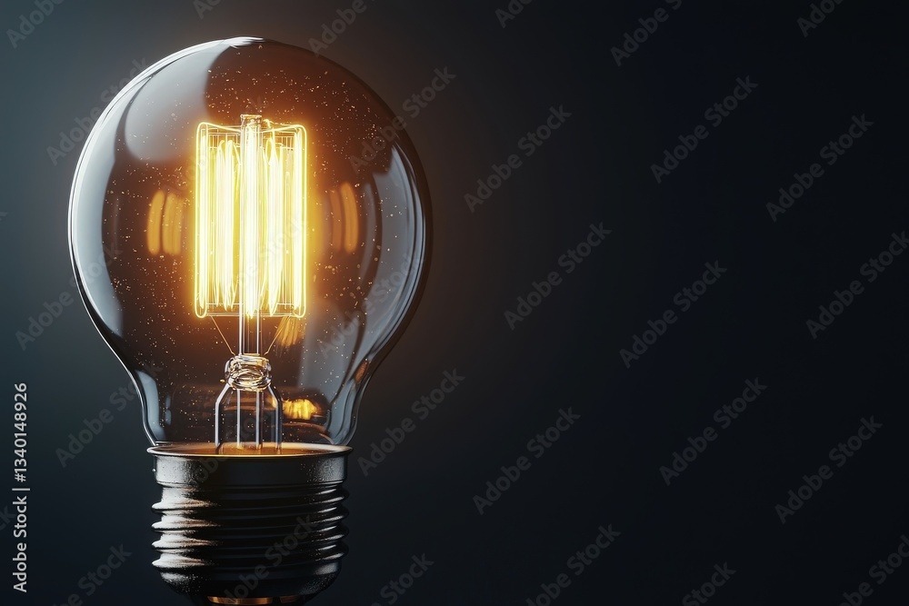A vintage light bulb is lit, casting a warm glow in a dark setting. The bulbs elegant filament design is prominently visible, adding a touch of classic style to the ambiance.
