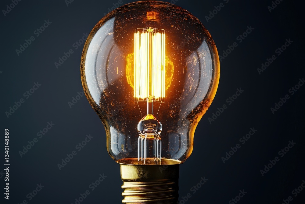 A vintage light bulb with a warm glow is illuminated in a dark setting. The intricate design of the filament is visible, creating a nostalgic atmosphere that evokes classic decor.