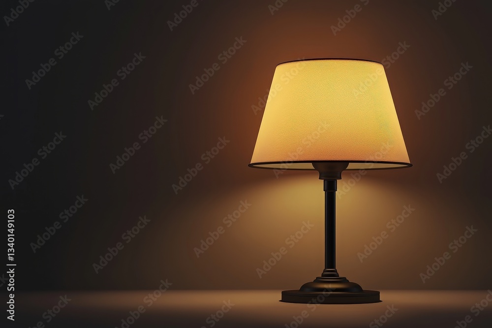 A warm yellow lamp casts a gentle glow in a dimly lit room. The shade diffuses light softly, creating a peaceful atmosphere. The lamp stands on a simple surface, emphasizing tranquility.