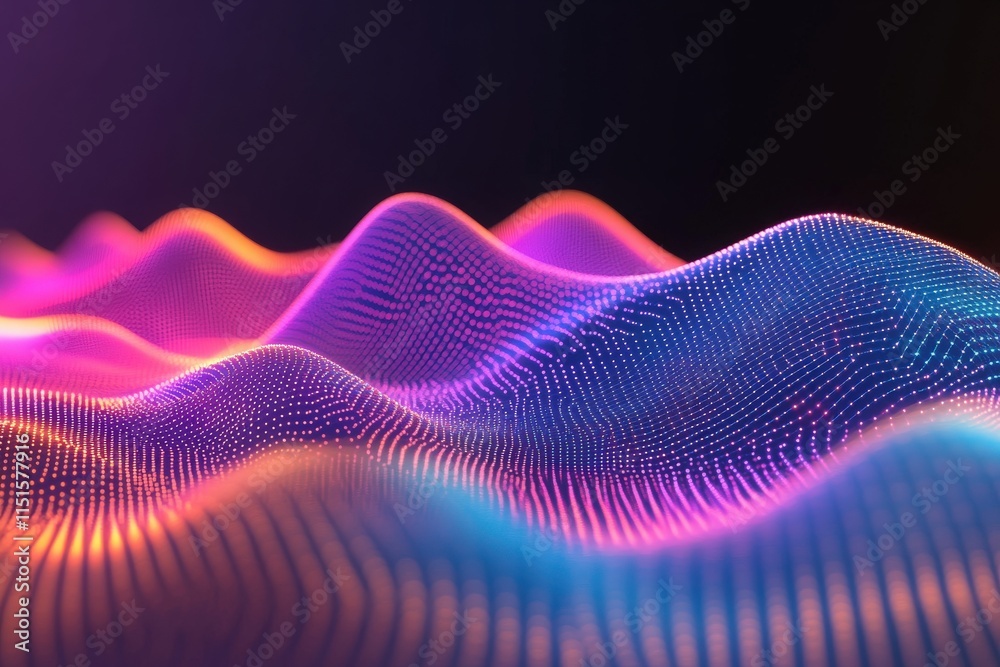 Abstract representation of flowing waves illuminated by vibrant colors. This digital artwork features intricate patterns creating a sense of depth and movement in a visually captivating manner.