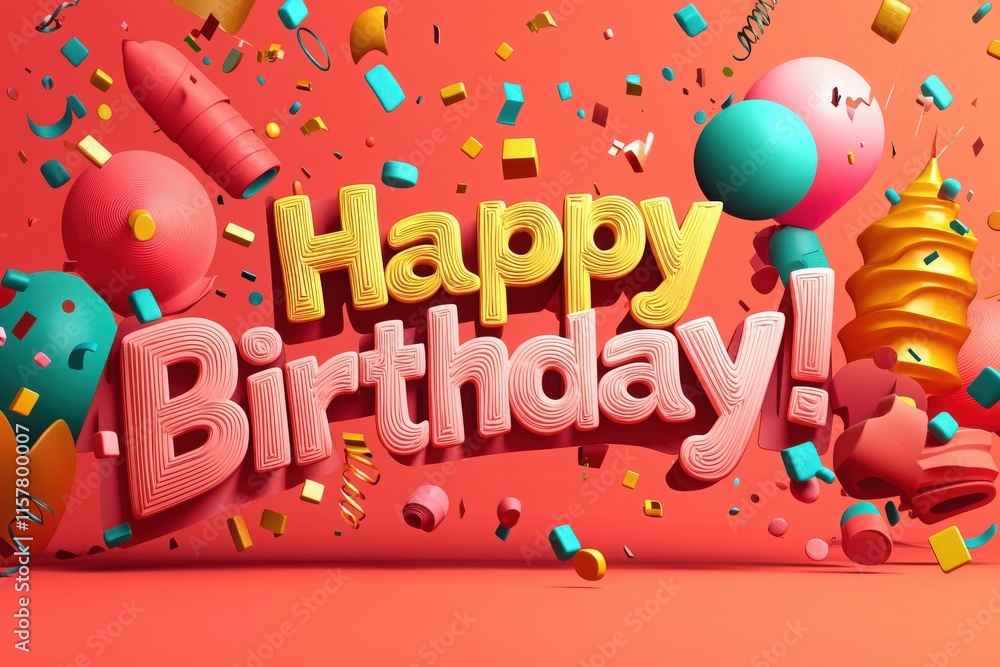 Bright and vibrant decorations adorn the background, conveying a celebratory mood for a birthday. Colorful balloons, confetti, and party elements create excitement and joy.
