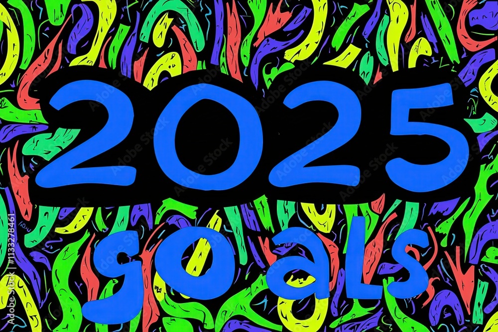 Bright colors and bold text create an inspiring backdrop for setting goals for 2025, encouraging individuals to focus on personal development and achievement.