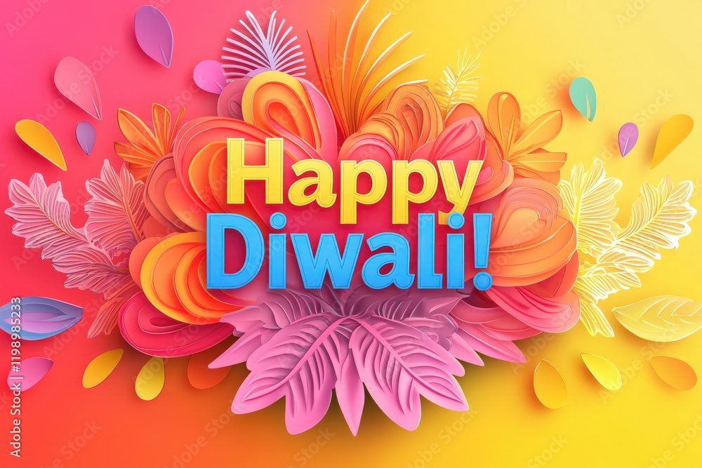 Bright colors and intricate floral patterns celebrate the joy of Diwali. The design features cheerful greetings, symbolizing light and togetherness during this special festival.