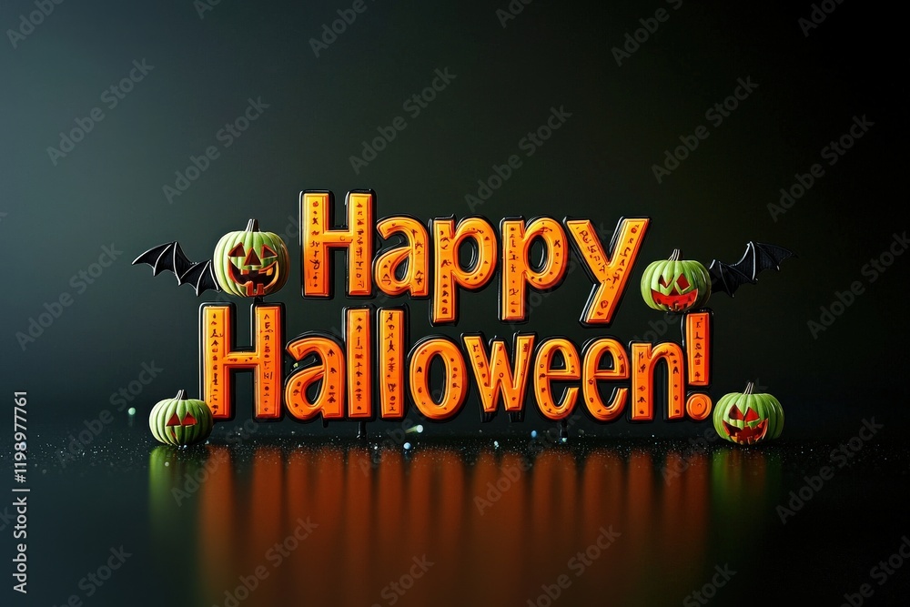 Bright decorations celebrate Halloween with playful pumpkins and bats. The festive display highlights the fun and excitement of the holiday, perfect for creating a spooky atmosphere.