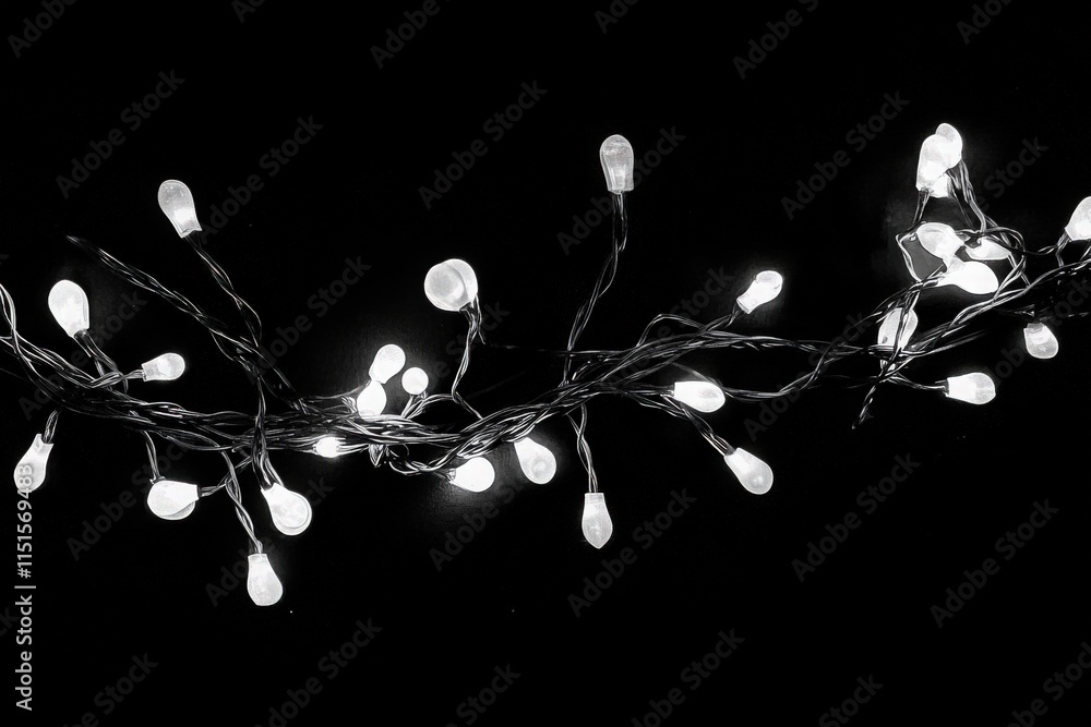 Bright white lights are intertwined in a decorative manner against a black background. The warm glow enhances the ambiance, suggesting a festive or intimate setting perfect for evening events.