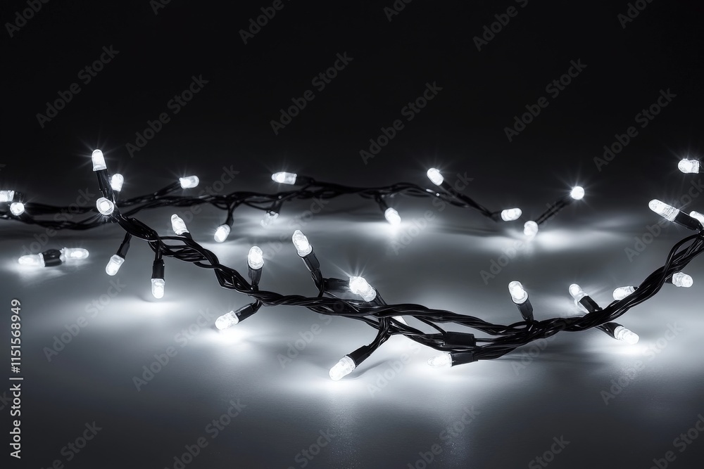 Bright white string lights rest against a dark background, creating a warm and inviting atmosphere. Perfect for decorating homes, parties, and special occasions throughout the year.