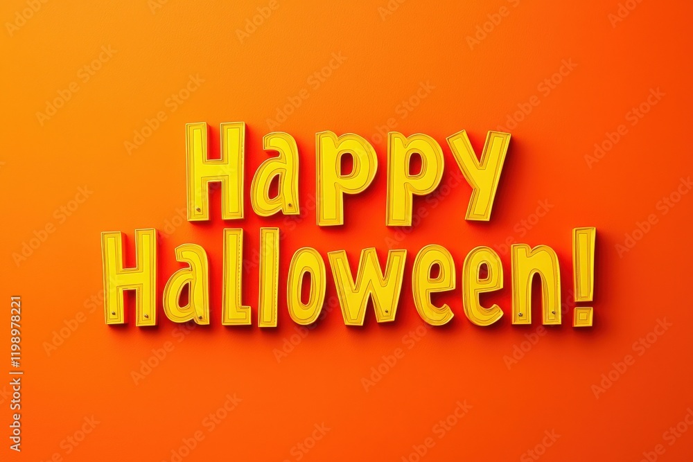 Bright yellow letters spell out a cheerful Halloween message against a lively orange backdrop, perfect for celebrating the holiday spirit and inviting fun activities.