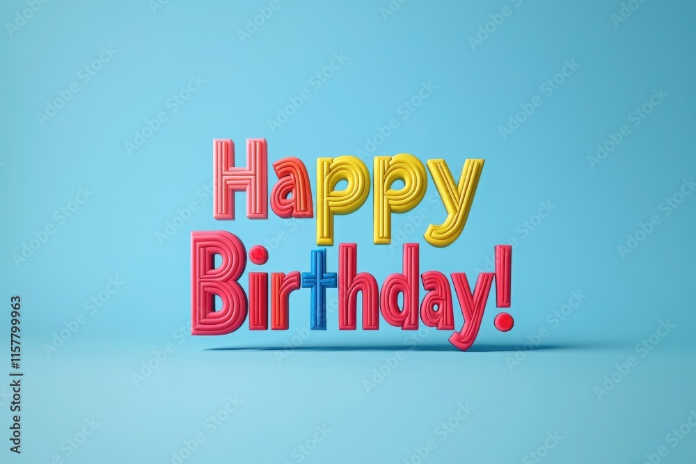 Brightly colored letters spell out happy birthday against a soft blue background, creating a cheerful and festive atmosphere perfect for celebration.