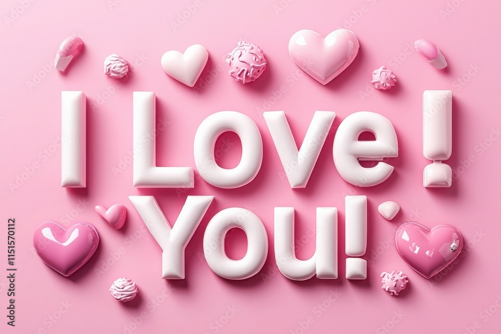 Colorful arrangement presents the words I Love You surrounded by various pink candies and heart shapes. This charming setup radiates affection, perfect for celebrating special moments.