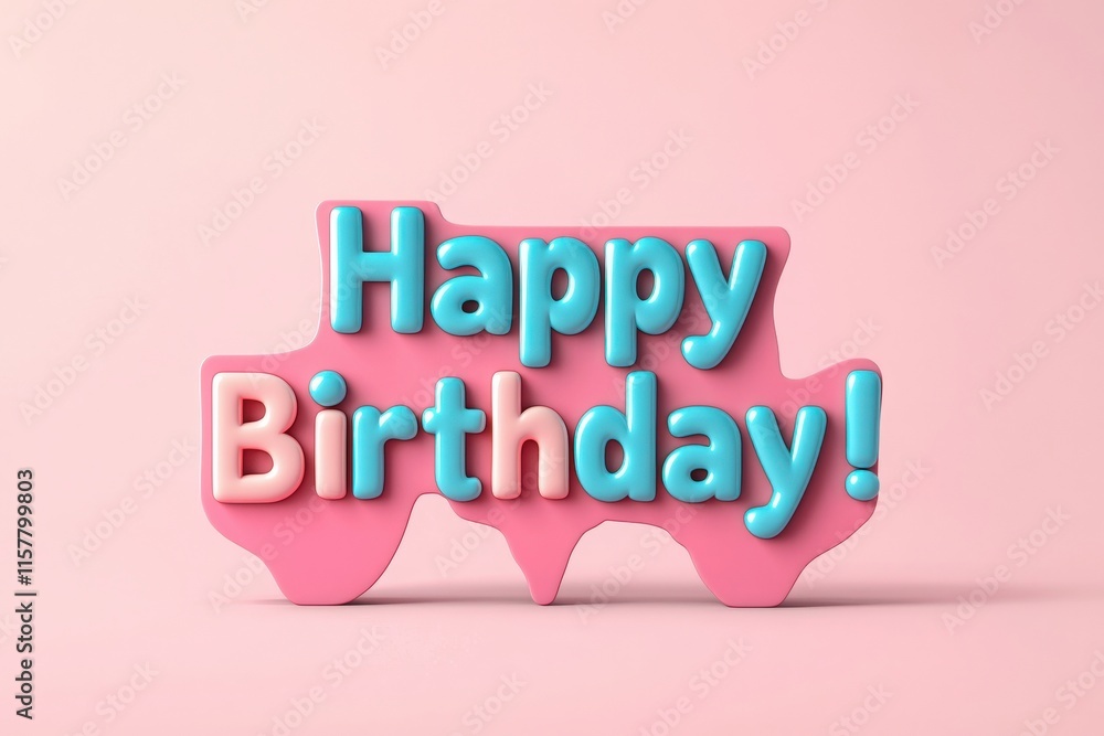 Colorful decorations designed for a birthday celebration display the message Happy Birthday! on a pink background. The playful design adds a festive touch to any party.